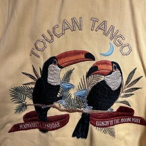 VTG Joe Marlin Toucan Embroidered button down XL Hawaiian SILK Cuban Collar NEW